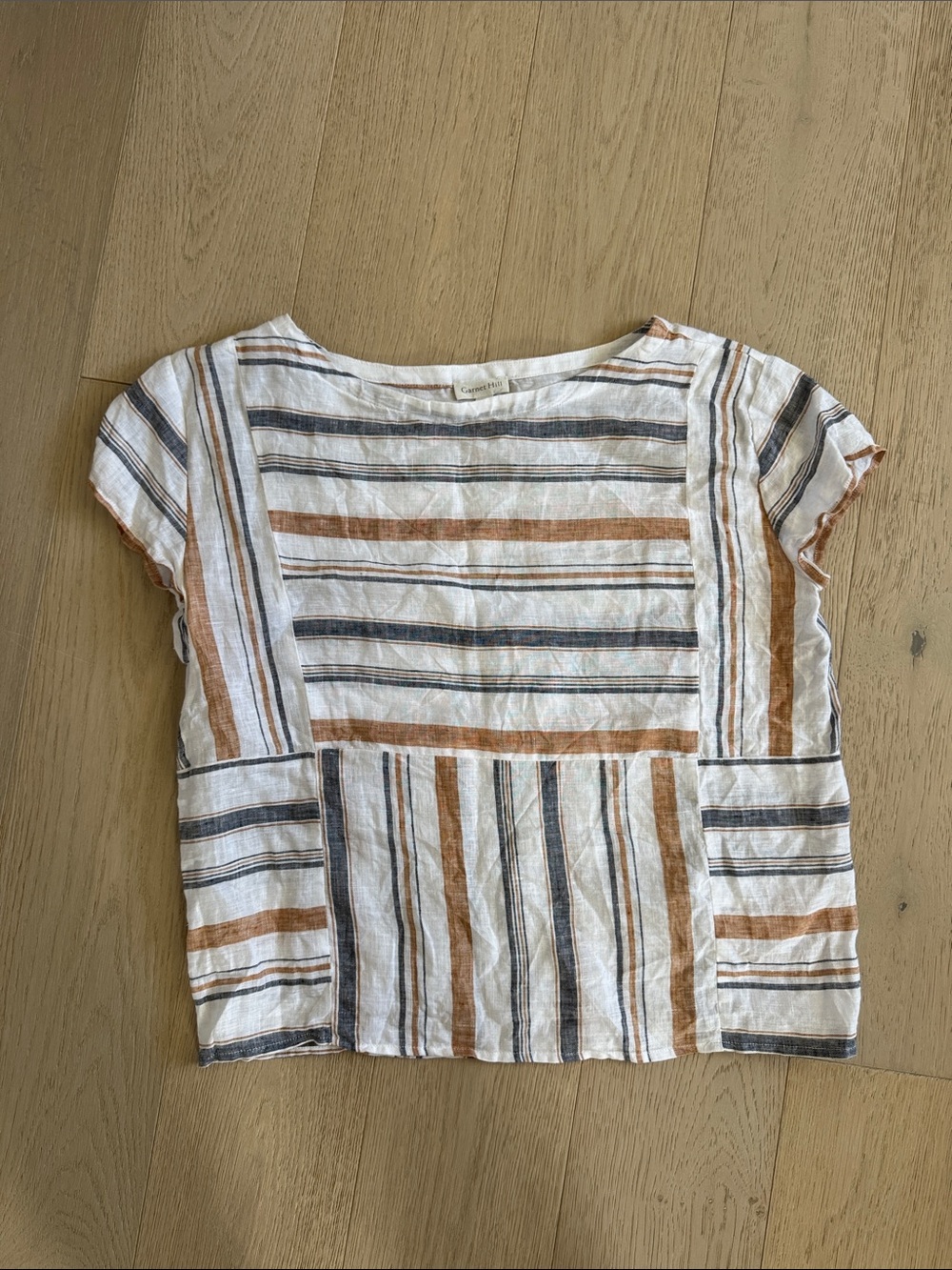 Garnet Hill Striped Linen Short Sleeve Top